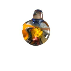Artisan Glass  Yellow Orange Red and Blue Swirls Pendant